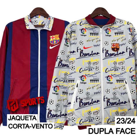 Jaqueta Corta-Vento Barcelona Dupla Face 23/24 - Masculino - Nike - Azul e Grená/Cinza