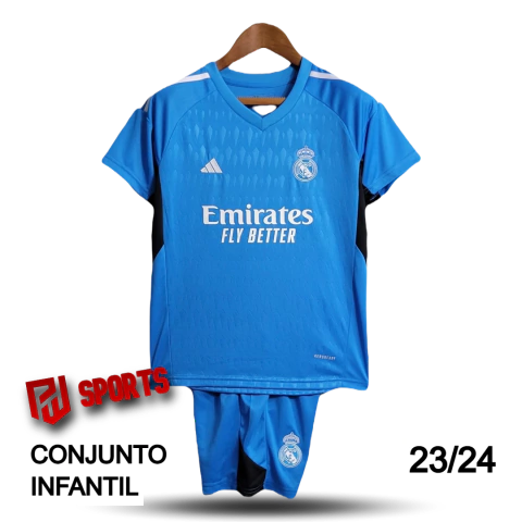 Kit Infantil Real Madrid Goleiro 23/24 - Versão Torcedor Unissex - Adidas - Azul
