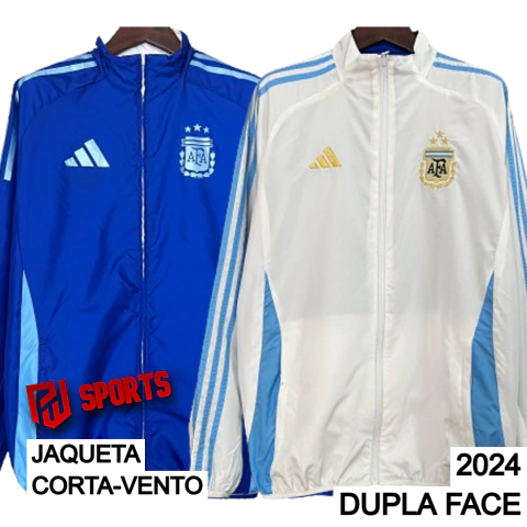 Jaqueta Corta-Vento Argentina Dupla Face 2024 - Masculino - Adidas - Azul e Branca