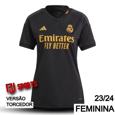 Camisa Real Madrid Third 2023/24 - Versão Torcedora Feminina - Adidas - Preta