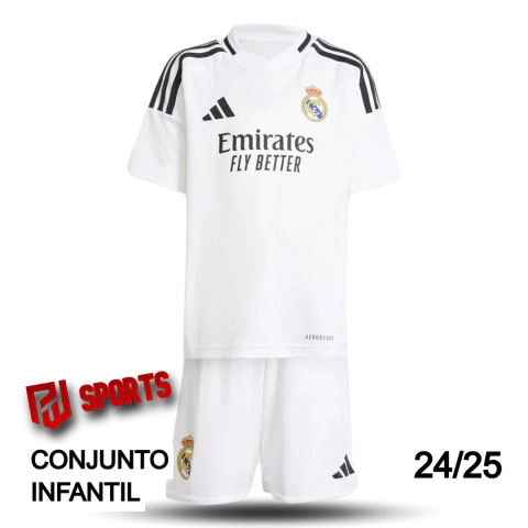 Kit Infantil Real Madrid Casa 24/25 - Versão Torcedor Unissex - Adidas - Branca