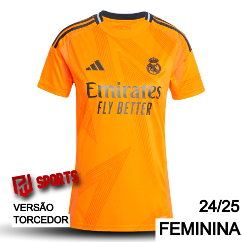 Camisa Real Madrid Away 2024/25 - Versão Torcedora Feminina - Adidas - Laranja