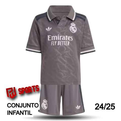 Kit Infantil Real Madrid Terceiro 24/25 - Versão Torcedor Unissex - Adidas - Preto
