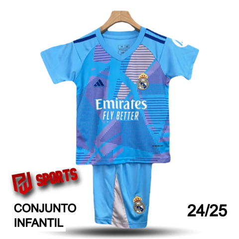 Kit Infantil Real Madrid Goleiro 24/25 - Versão Torcedor Unissex - Adidas - Azul