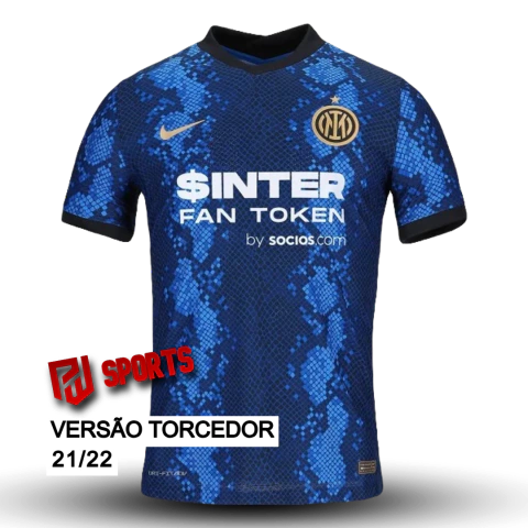 Camisa Inter de Milão Home 2021/22 Com Patrocínio - Versão Torcedor Masculino - Nike - Azul