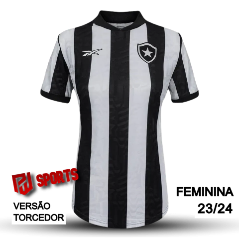 Camisa Botafogo Casa 23/24 - Versão Torcedora Feminina - Reebok - Branca e Preta Listrada