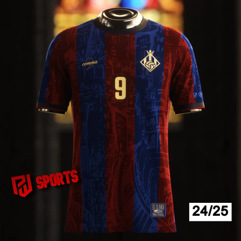 Camisa Legends of Barcelona "El Pistolero 9" 2024/2025 - Versão Torcedor Masculino - Comma - Azul e Grená