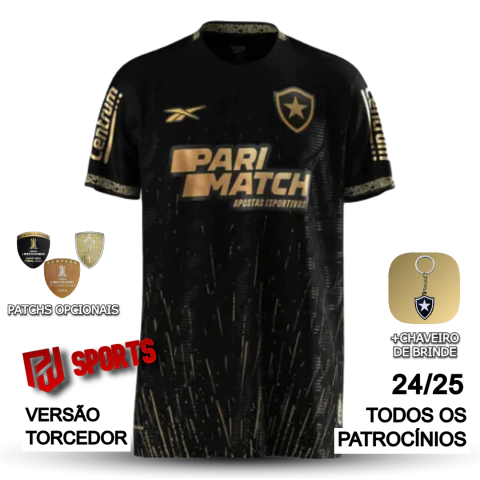 Camisa Botafogo Fora 2024/25 Com Todos os Patrocínios - Versão Torcedor Masculino - Reebok - Preta com detalhes em Dourado