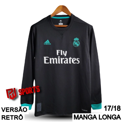 Camisa Real Madrid Away 2017/2018 Manga Longa - Versão Retrô Masculino - Adidas - Preta