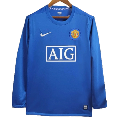 Camisa Manchester United Away 2007/08 Manga Longa - Versão Retrô Masculino - Nike - Azul