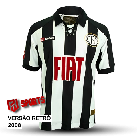 Camisa Atlético Mineiro Centenário 2008 - Versão Retrô Masculino - Lotto - Branca e Preta Listrada