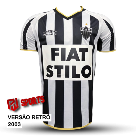 Camisa Atlético Mineiro Casa 2003 - Versão Retrô Masculino - Umbro - Branca e Preta Listrada