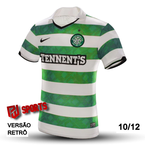 Camisa Celtic Casa 2010/2012 - Versão Retrô Masculino - Nike - Branca e Verde Listrada