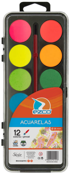 Acuarelas Ezco estuche plastico 12 colores