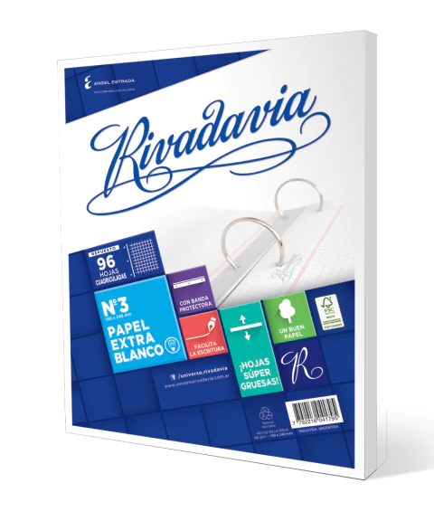 Repuesto Rivadavia Nro 3 Hojas P/ Carpeta C/ Banda X96 Hjs