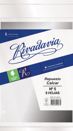 Repuesto Rivadavia Hojas de Calcar Premium N° 3 / N° 5 x 8 hojas