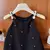 
vestido infantil preto de bolinha branca