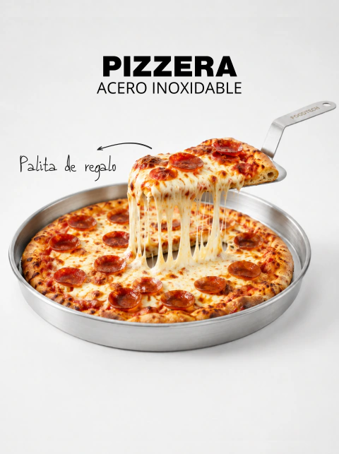 Pizzera de Acero Inoxidable + Espátula para Pizza