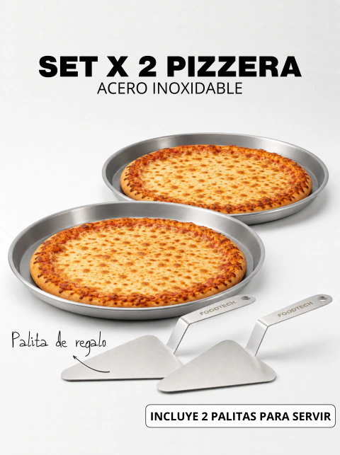 Set de 2 pizzeras + 2 palitas para servir pizza