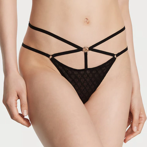 Victoria´s Secret Icon by Victoria's Secret Lace Open Back Strappy Brazilian Panty | BLACK