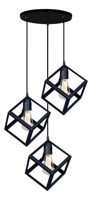 Colgante 3 Luces 1007 Deco Base Redonda Negra Apto Led Frx