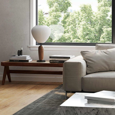 Lampara Mesa Luz Negro Luz Led Nórdica 44cm Tulipe Ogao