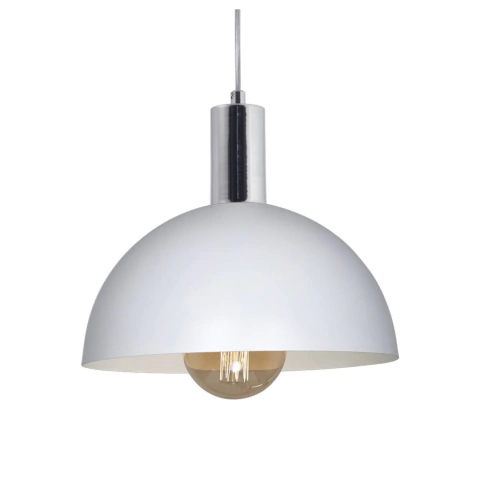 Lampara 1 Luz Campana Colgante Blanco Cromado Led Kas