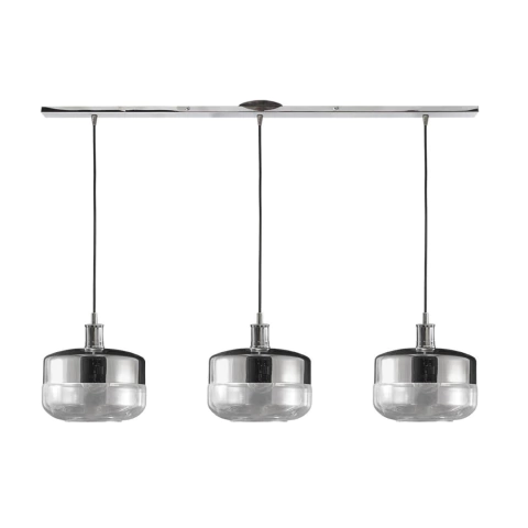 Colgante Triple Vidrio Lampara Cromada Transparente Led Kas