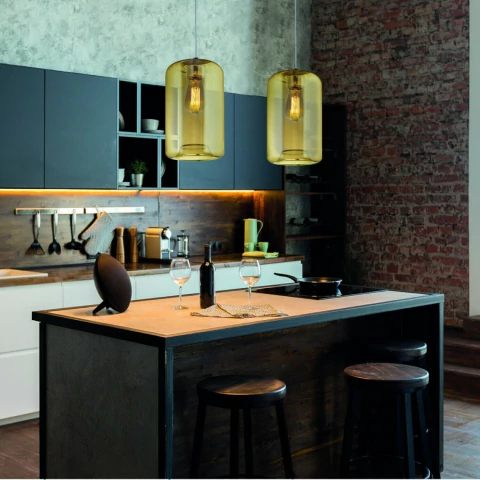 Lampara Colgante Rolo De Vidrio 2 Luces Base Lineal PLG