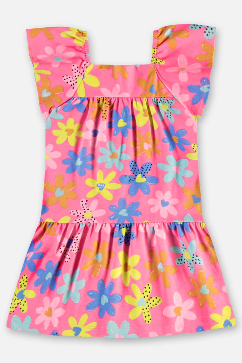 Vestido Meia Malha Floral Rosa Up Baby