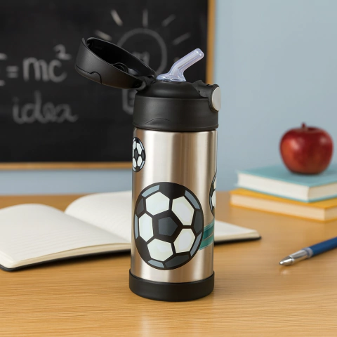 Garrafa Térmica Canudo Thermos Funtainer Futebol 355ml - comprar online