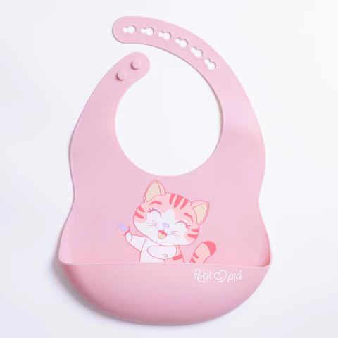 Babador de Silicone com Cata Migalhas Gatinha Lia Petit Piá