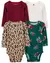 Kit Body Manga Longa Floral Verde Xadrez Leopardo Carter's
