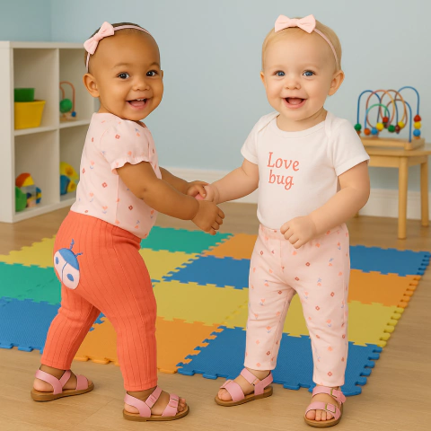 Conjunto Quarteto Carters Joaninha Salmão Menina body calça