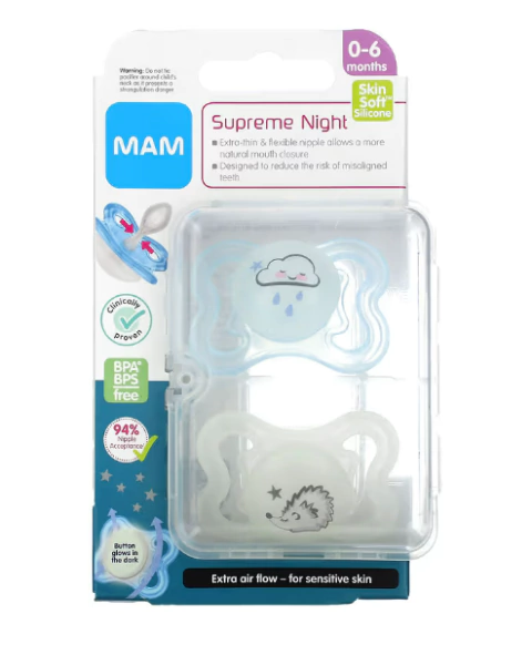 Chupeta Bebê MAM Supreme Night 0-6 meses, brilha no escuro