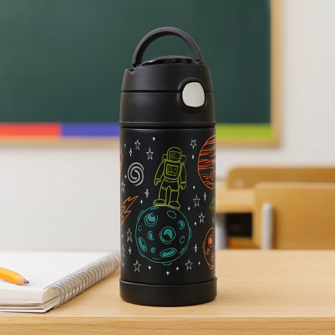 Garrafa Térmica Canudo Thermos Funtainer Astronauta Preta 355ml - comprar online