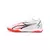 Botines Puma Ultra Match para hombre, en color blanco con detalles en negro y rojo, ideales para fútbol.