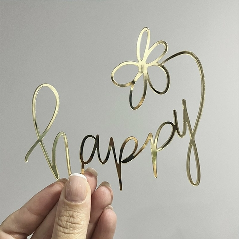 Aplique Para Bolo - Happy Dourado