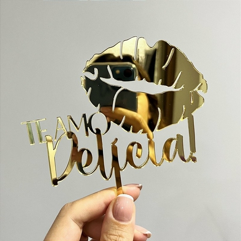 Topo de Bolo Dourado - Te Amo Delícia