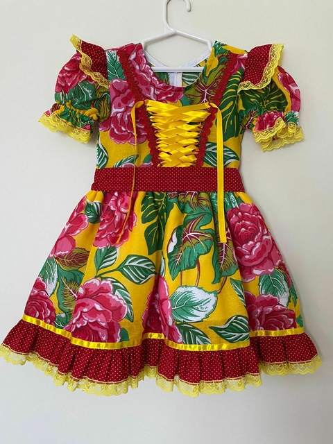 Vestido de Festa Junina Floral Amarelo