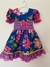 Vestido de Festa Junina Azul Escuro Floral + Xadrez