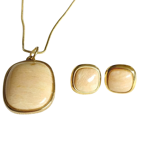 CONJUNTO DOURADO PEDRA NATURAL AMAZONITA BEGE - comprar online