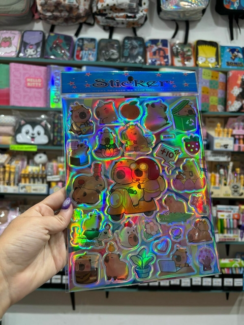 Plancha Stickers Capybara Holográfico Kawaii