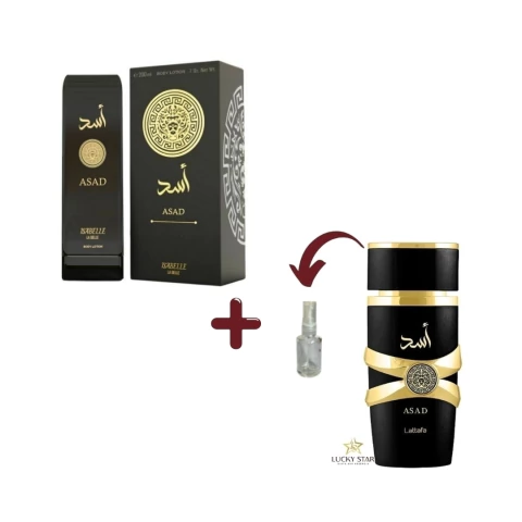 COMBO BODY LOTION ASAD 200ML ISABELLE LA BELLE + DECANT 10ML ASAD LATTAFA