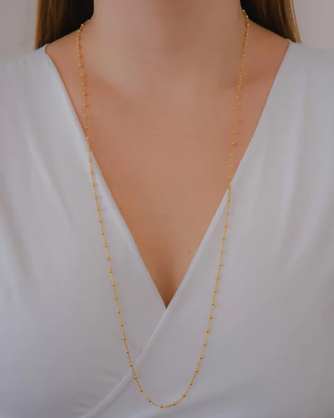Colar Comprido Bolinhas Lisas no Dourado