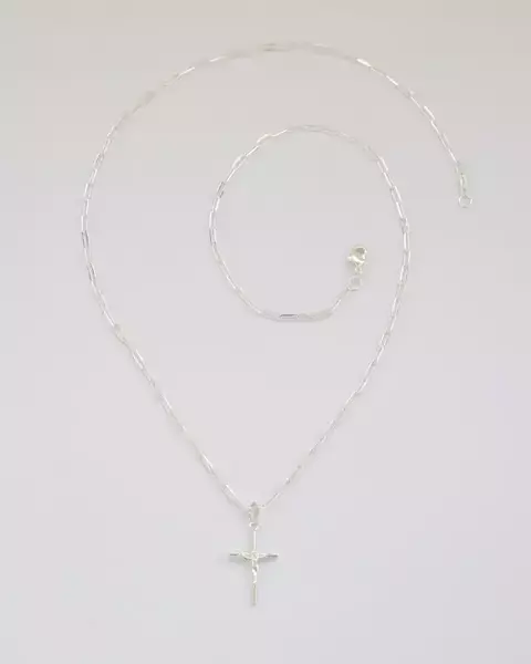 Colar Corrente Elos Cartier com Pingente Crucifixo na Prata