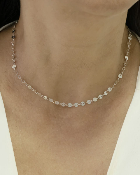 Colar Choker Chapinhas Redondas e Lisas na Prata - comprar online