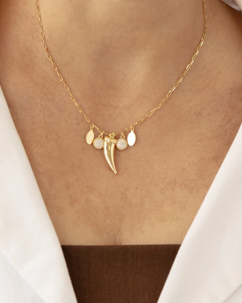 Colar Elos Cartier com Pimenta Chapa Lisa e Redondo Cravejado no Dourado - comprar online