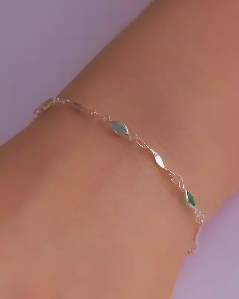 Pulseira Elos com Navetes de Cristais Coloridos na Prata - comprar online