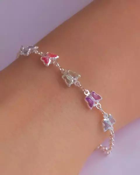 Pulseira Elos com Borboletas de Cristais Coloridos na Prata - comprar online